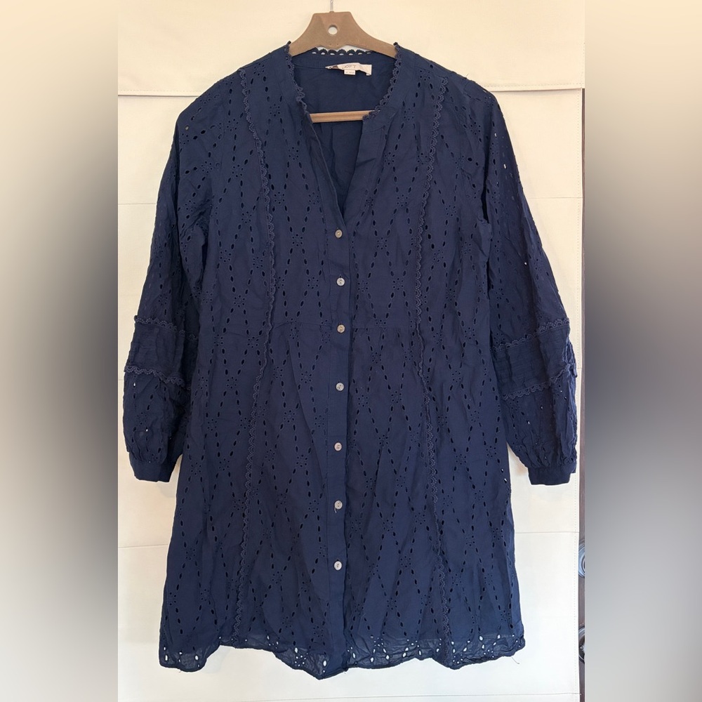 LOFT Dark Blue Eyelet Trim Dress